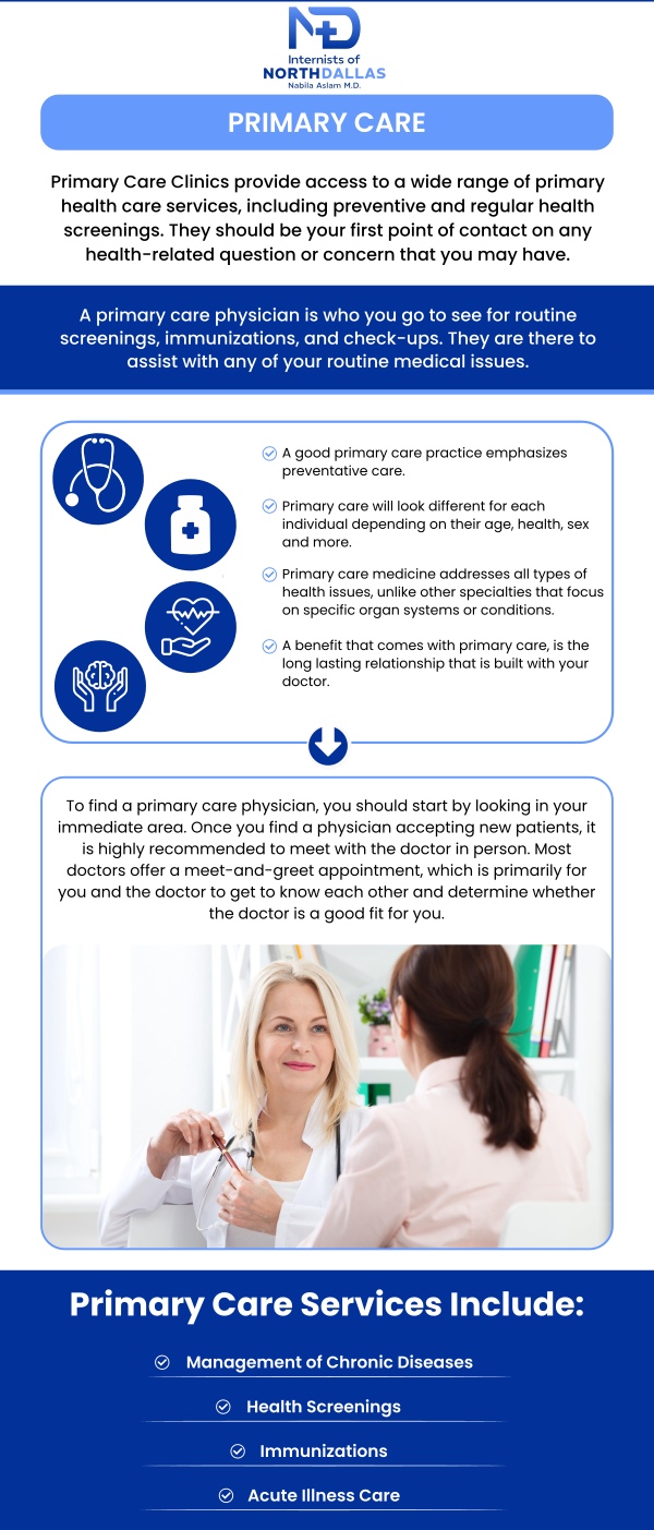 Female primary care physicians play an important role in providing comprehensive healthcare for individuals and families. At Internists of North Dallas, Dr. Nabila Aslam, MD, a board-certified internal medicine physician, ensures patients receive compassionate, continuous support for both immediate health needs and long-term wellness. For more information, contact us or schedule an appointment online. We are conveniently located at 4500 N MacArthur Blvd #130, Irving, TX 75038. Female primary care physicians play an important role in providing comprehensive healthcare for individuals and families. At Internists of North Dallas, Dr. Nabila Aslam, MD, a board-certified internal medicine physician, ensures patients receive compassionate, continuous support for both immediate health needs and long-term wellness. For more information, contact us or schedule an appointment online. We are conveniently located at 4500 N MacArthur Blvd #130, Irving, TX 75038.