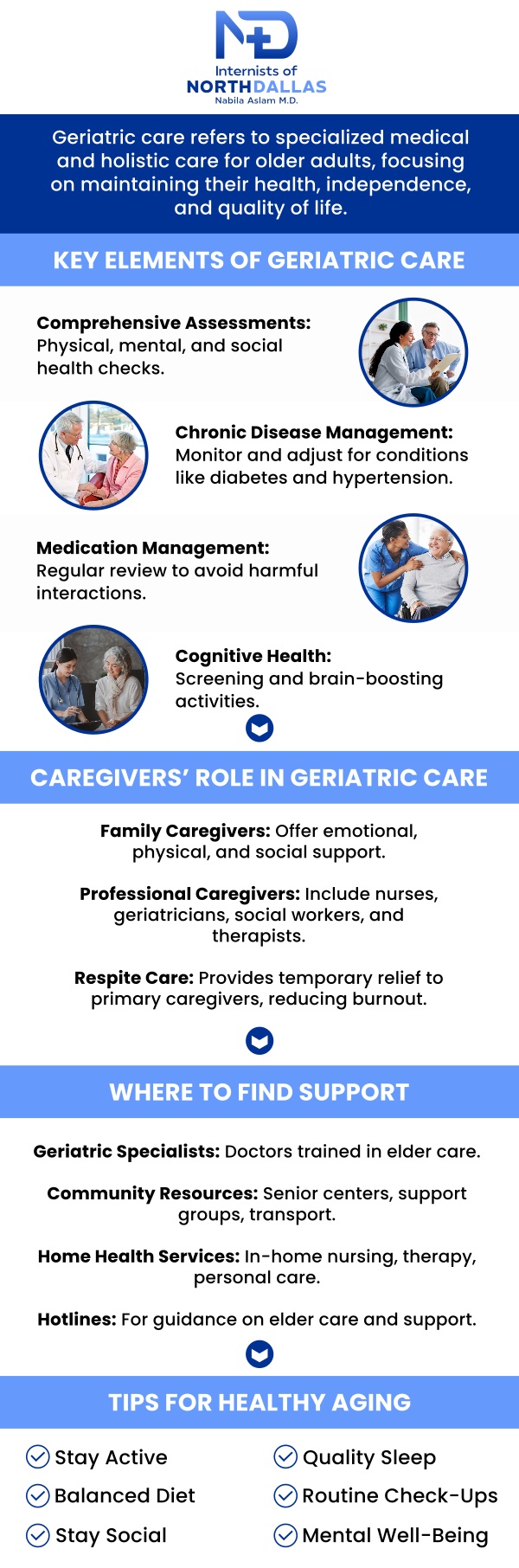 If you’re looking for top‑tier senior care in Irving, TX, Board-Certified Dr. Nabila Aslam, MD, at Internists of North Dallas stands out for her extensive experience in geriatric and internal medicine. She specializes in chronic disease management, fall prevention, cognitive health, and personalized wellness plans for seniors. Her focus on patient-centered care makes her a trusted choice for seniors seeking quality, comprehensive care in Irving. For more information, contact us or schedule an appointment online. We are conveniently located at 4500 N MacArthur Blvd #130, Irving, TX 75038.