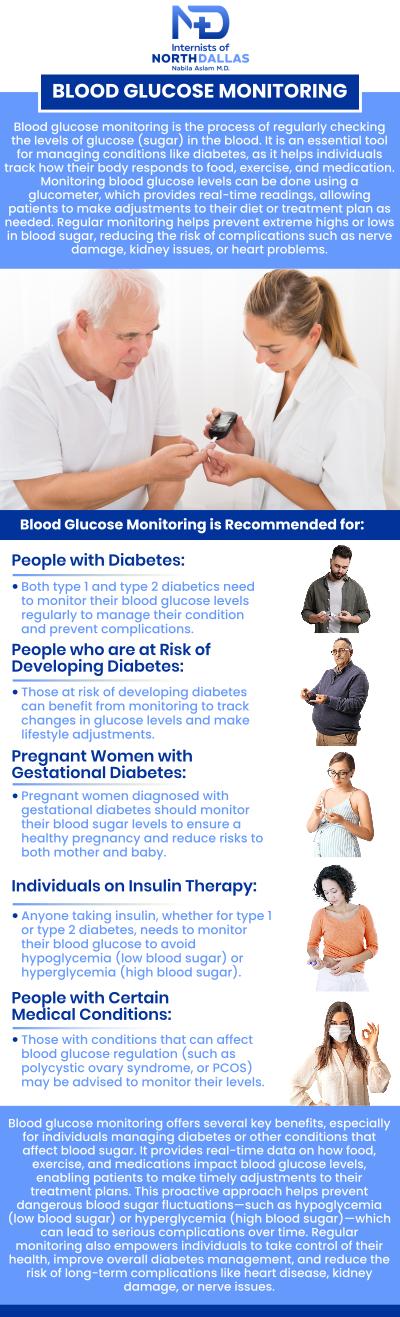 Low blood glucose, also known as hypoglycemia, occurs when blood sugar levels drop below the normal range and may cause symptoms that affect daily activities and overall well-being. At Internists of North Dallas, Dr. Nabila Aslam and our experienced medical team help patients understand the signs of low blood glucose through personalized evaluations and comprehensive diabetes care. We focus on identifying individual health concerns and providing guidance to support better blood sugar management. For more information, contact us or schedule an appointment online. We are conveniently located at 4500 N MacArthur Blvd #130, Irving, TX 75038.